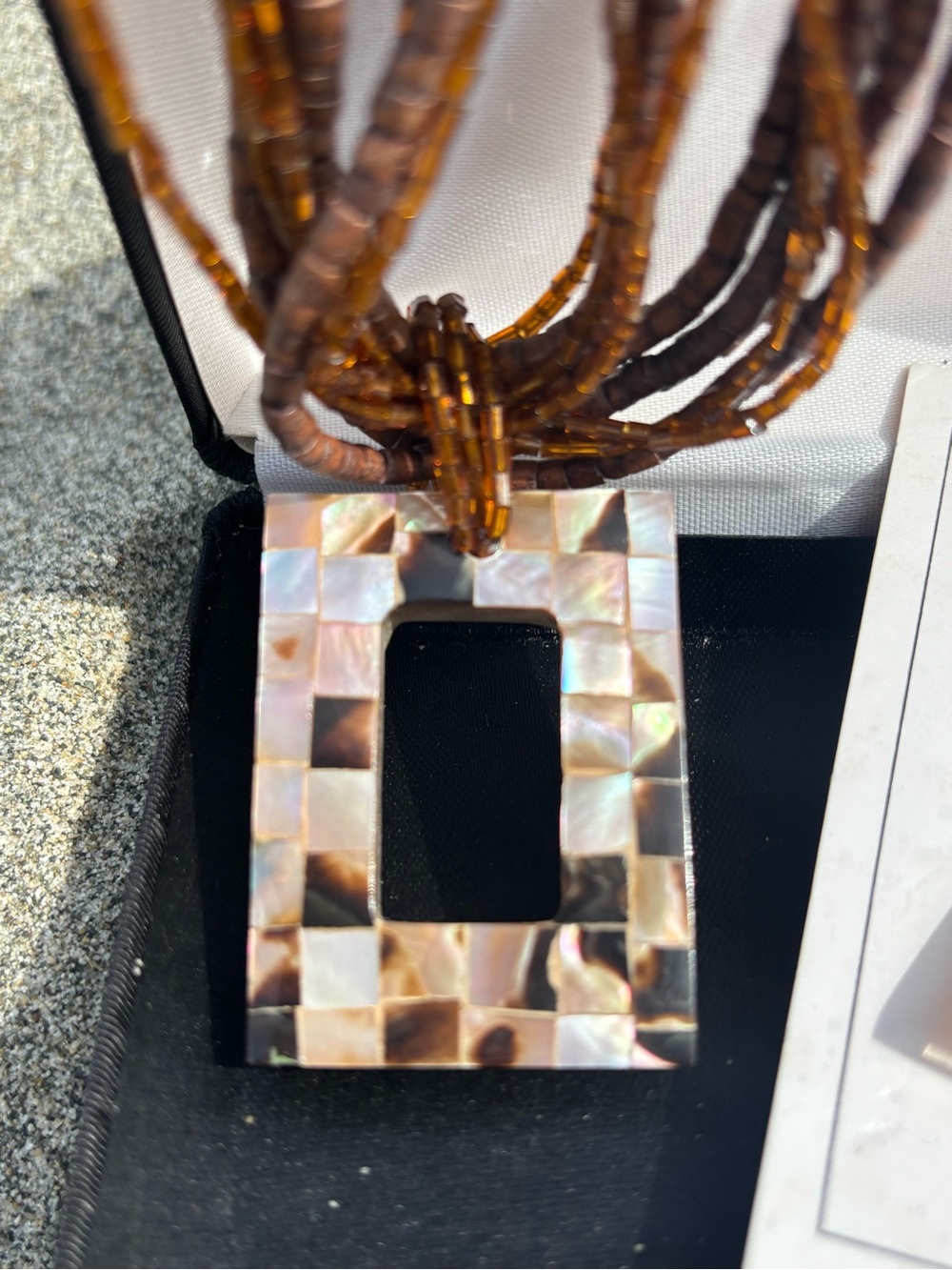 🤎 Reversible Abalone & Mother of Pearl Statement Pendant Necklace Set + Earrings - Picture 7 of 17